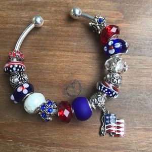 Red white and blue military USA charm bracelet